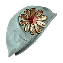 Load image into Gallery viewer, Landana Headscarves Cotton Ladies Beret with Large Gold &amp; Red Flower