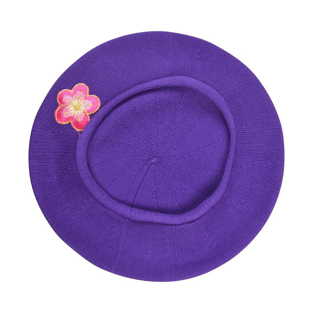 Pink and Gold Flower Applique on Cotton Beret Womens Head Cover - Blue