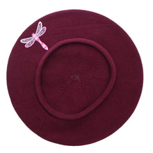 Load image into Gallery viewer, Landana Headscarves Beret with Light Pink Dragonfly Applique-Blue