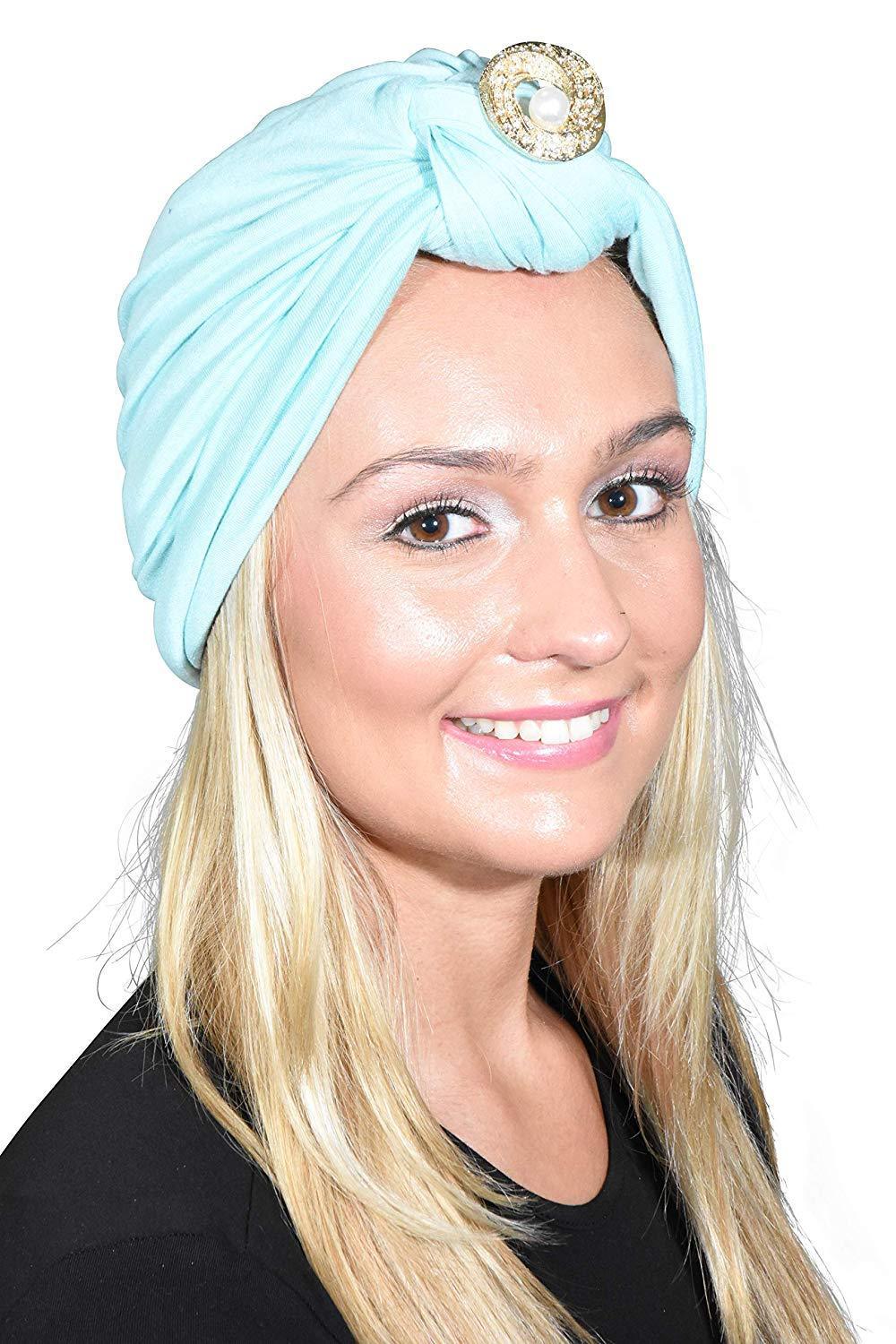 Ladies Headscarves Turban with Gold Pearl Circle