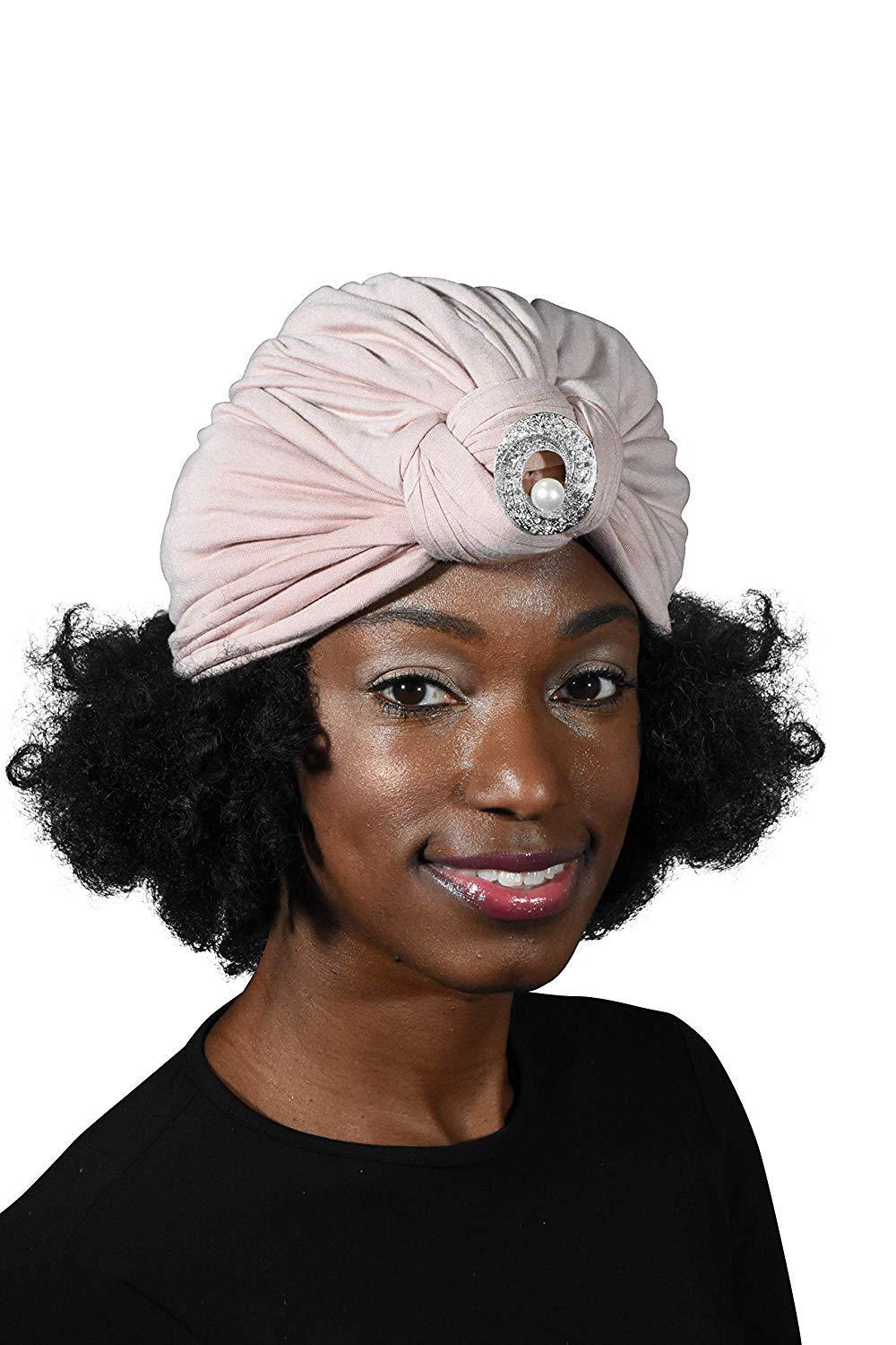 Ladies Headscarves Turban with Silver Pearl Circle