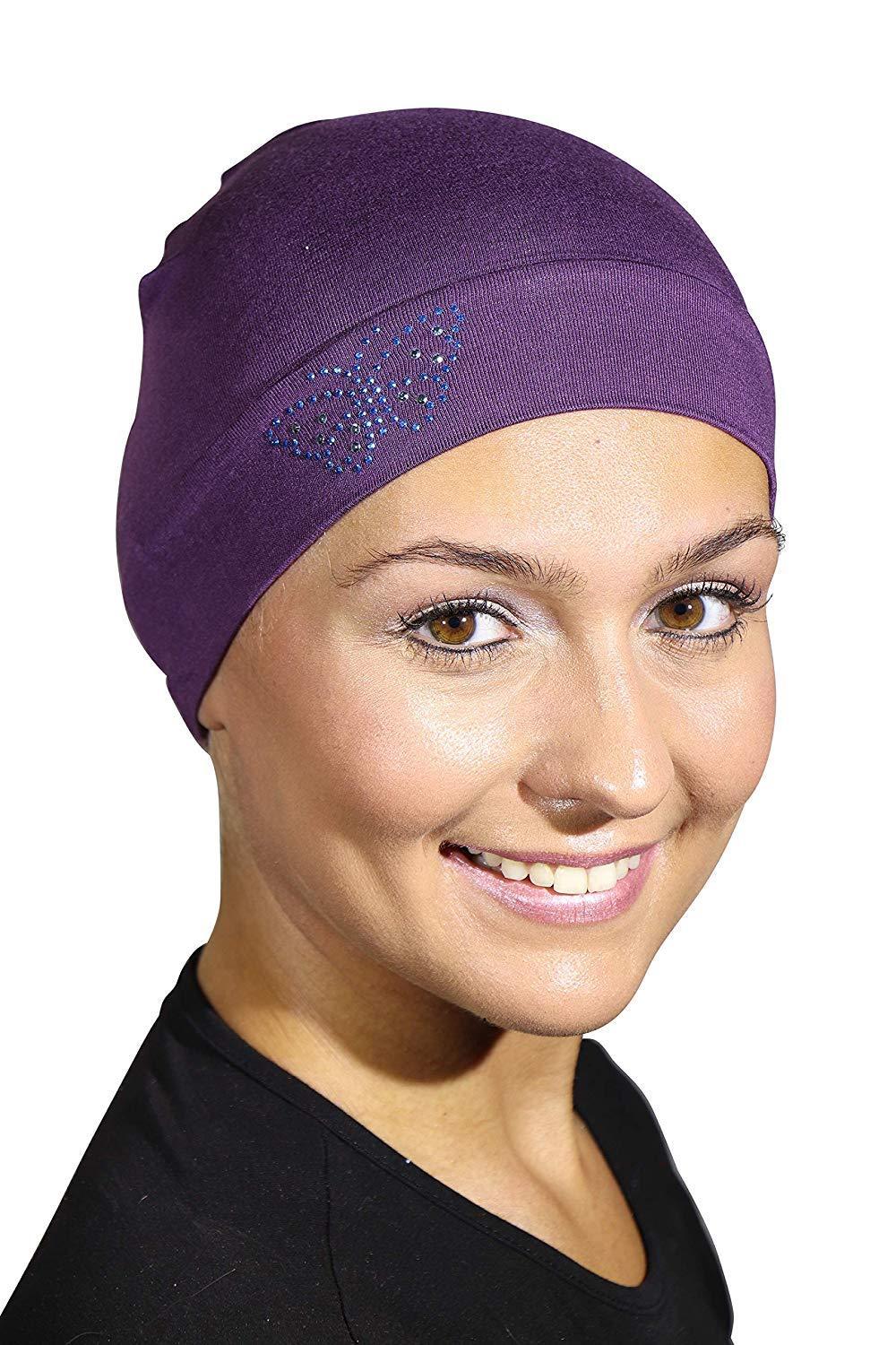 Landana Headscarves Blue Stud Butterfly Chemo Sleep Cap Beanie