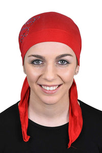 Pretied Head Scarf Chemo Cap Modesty - Swirl Applique