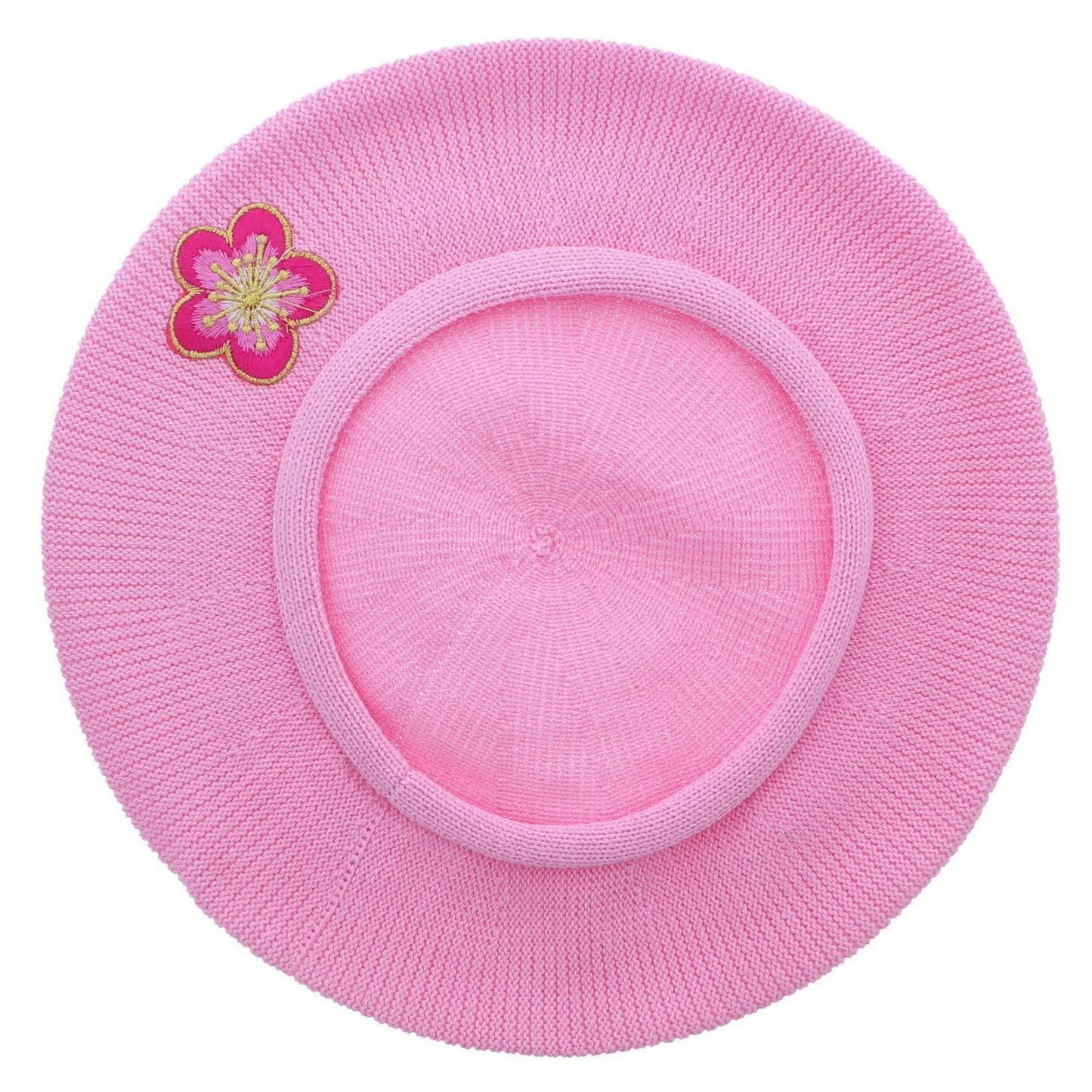 Pink and Gold Flower Applique on Cotton Beret Womens Head Cover - Blue