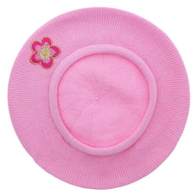 Load image into Gallery viewer, Pink and Gold Flower Applique on Cotton Beret Womens Head Cover - Blue