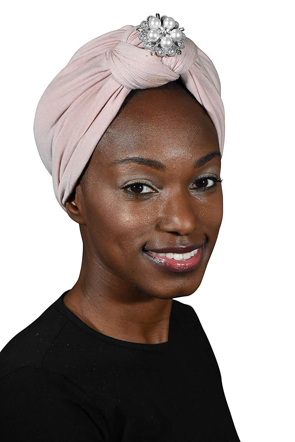 Ladies Headscarves Turban with Silver Pearl Diamond