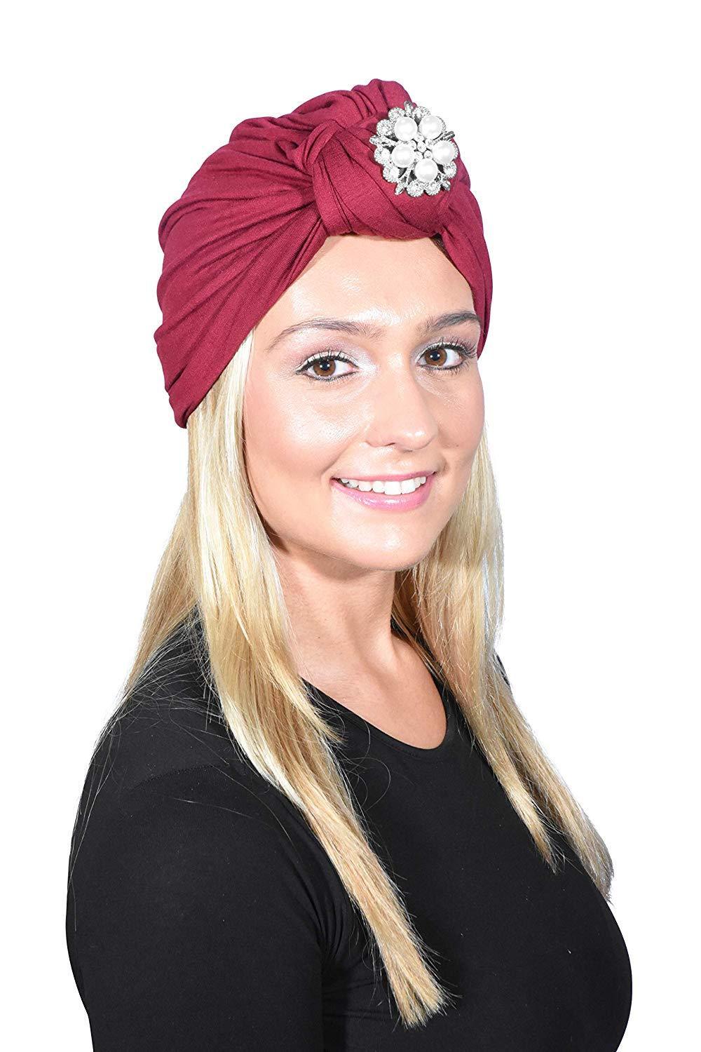 Ladies Headscarves Turban with Silver Pearl Diamond