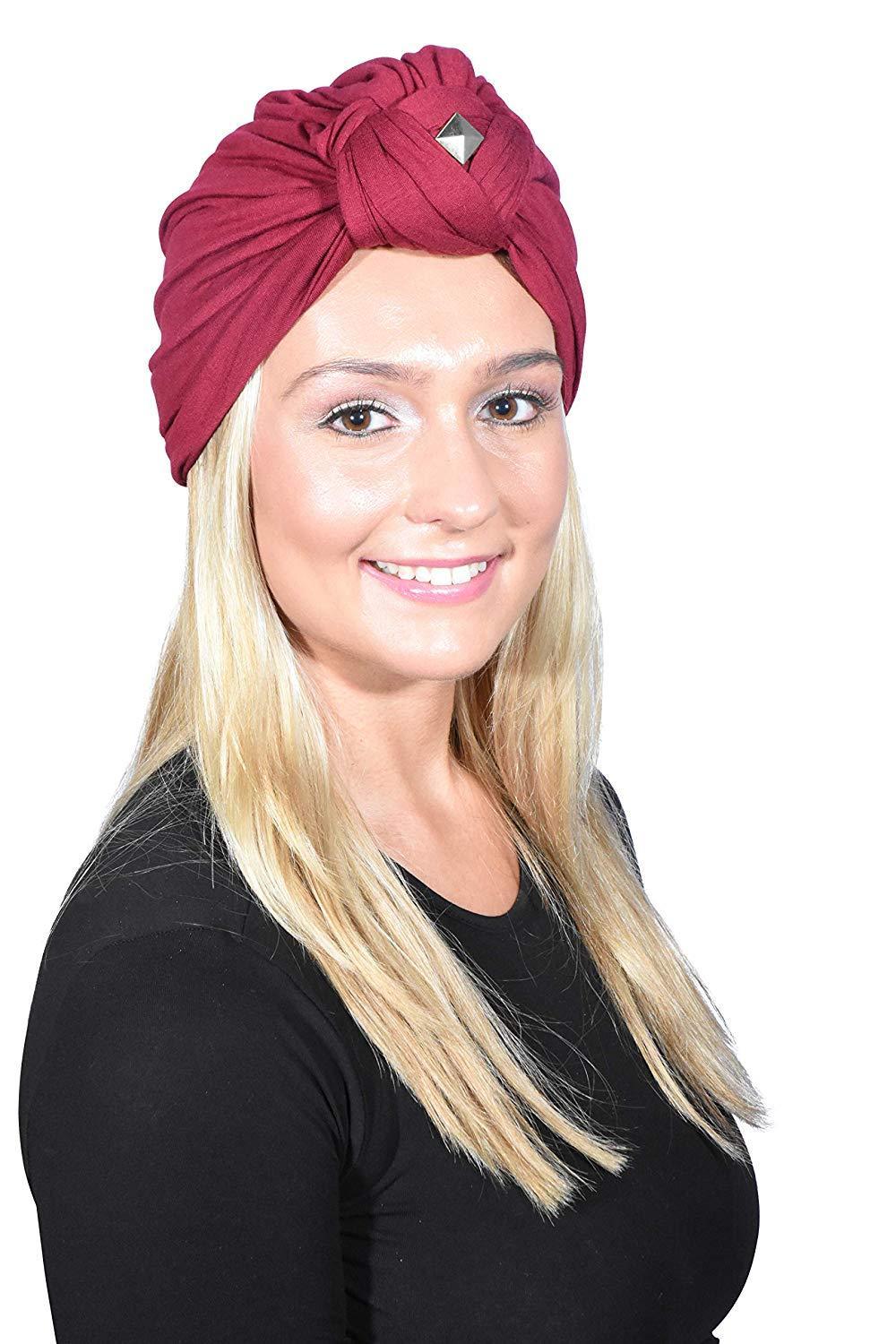 Landana Headscarves Turbans for Women with Twist/Knot Front and Silver Stud