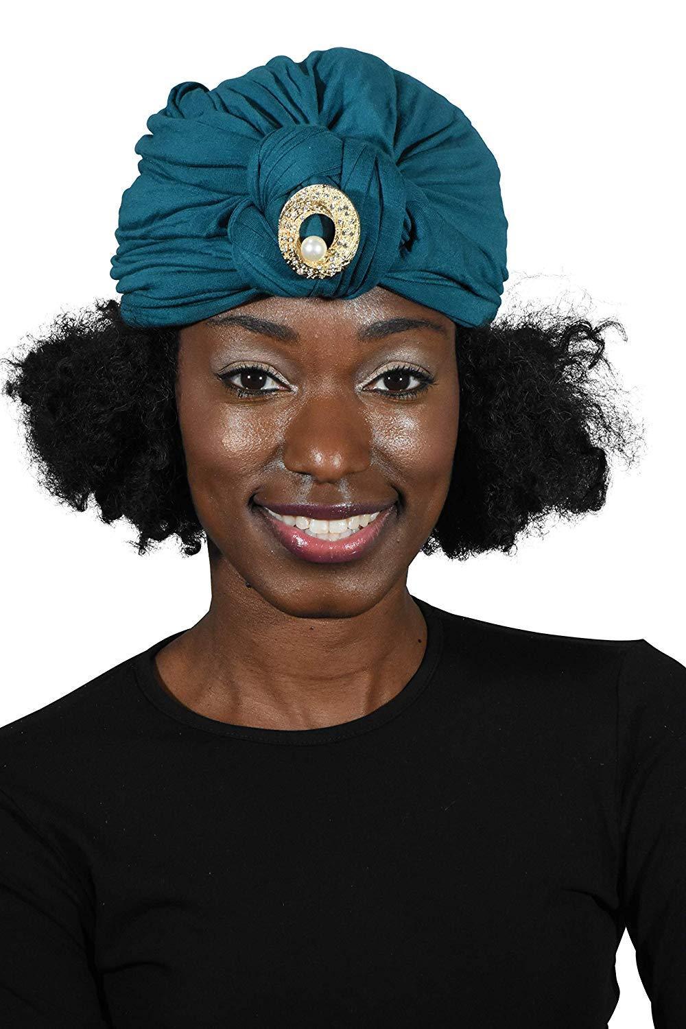 Ladies Headscarves Turban with Gold Pearl Circle