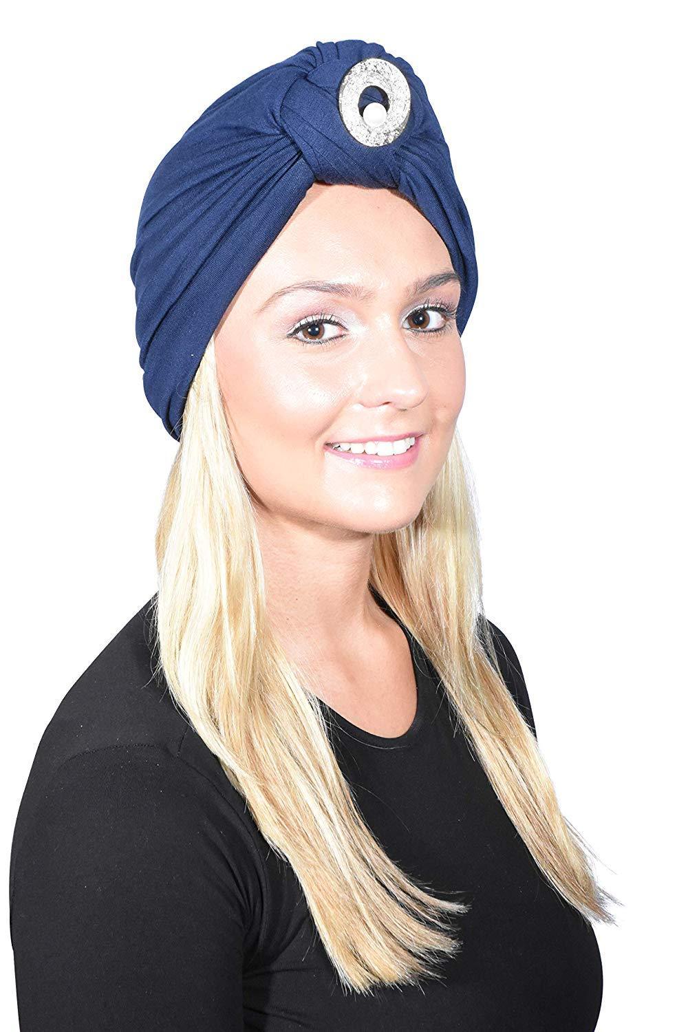 Ladies Headscarves Turban with Silver Pearl Circle