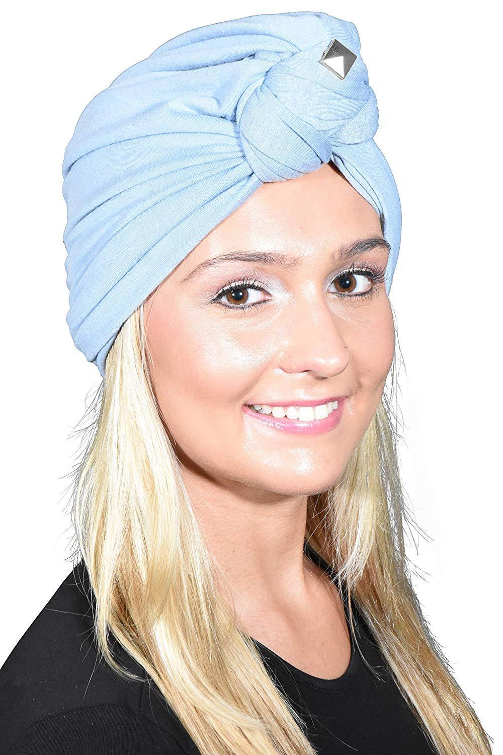 Landana Headscarves Turbans for Women with Twist/Knot Front and Silver Stud