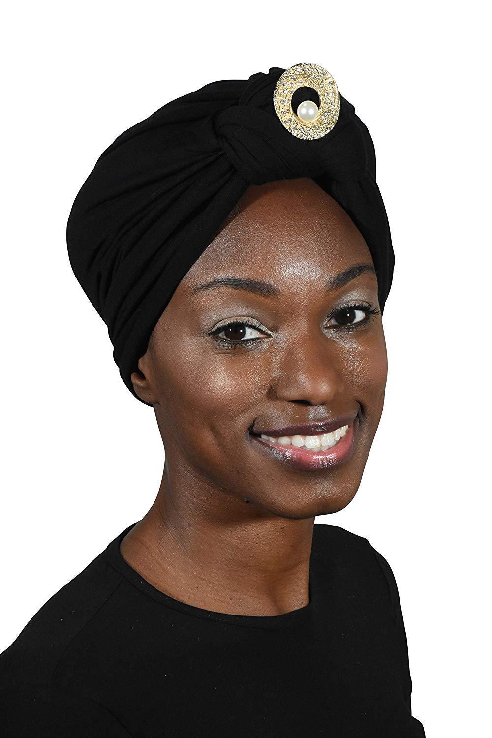 Ladies Headscarves Turban with Gold Pearl Circle