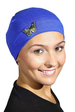 Load image into Gallery viewer, Chemo Beanie Sleep Cap with Red Stud Anchor Applique