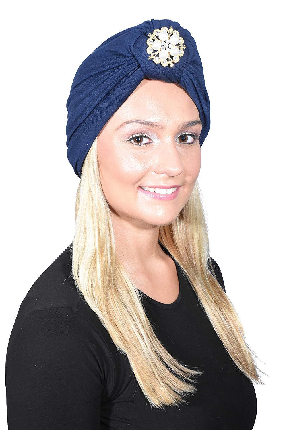 Ladies Headscarves Turban with Gold Pearl Diamond