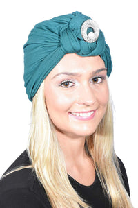 Ladies Headscarves Turban with Silver Pearl Circle