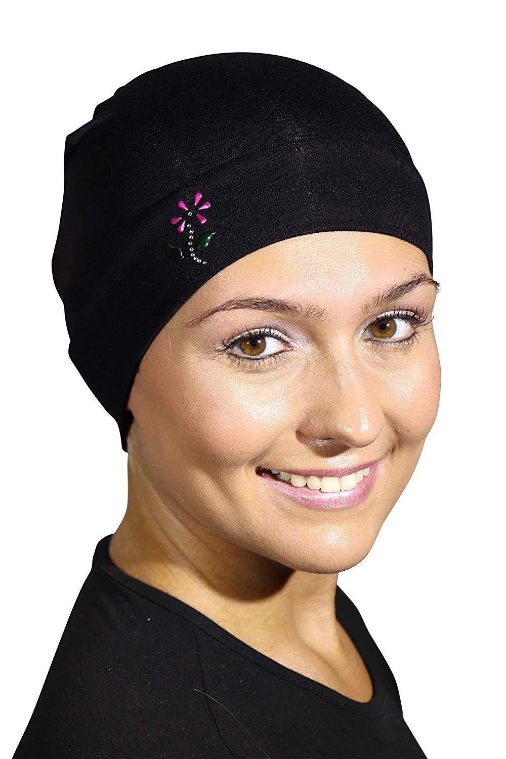 Landana Headscarves Soft Sleep Cap Comfy Women's Wig Liner & Hair Loss Cap with Small Stud Flower Applique