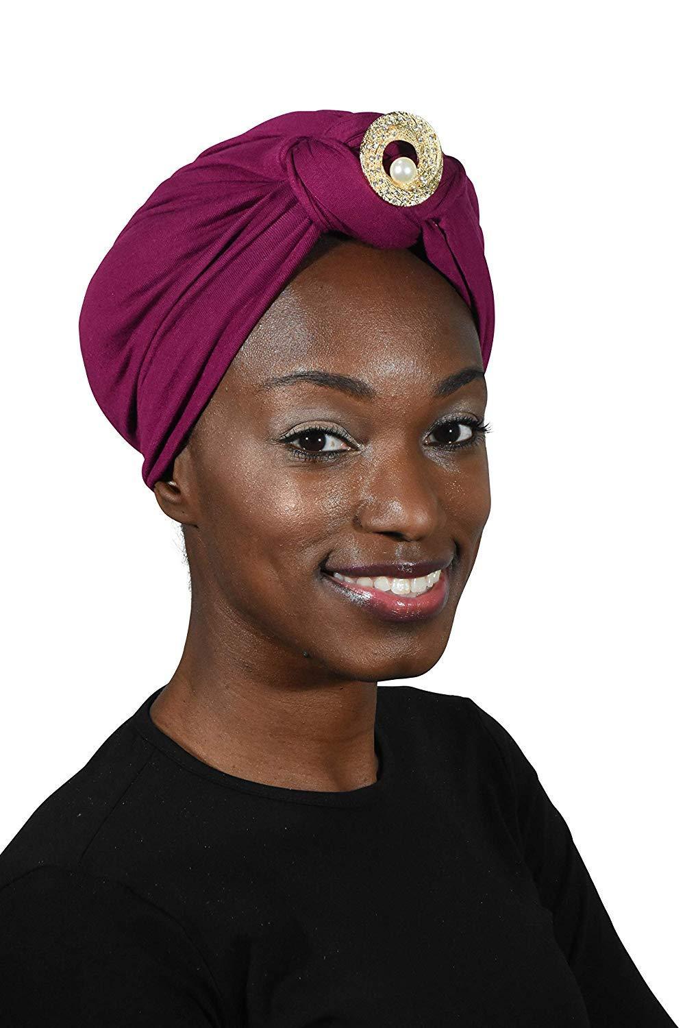 Ladies Headscarves Turban with Gold Pearl Circle