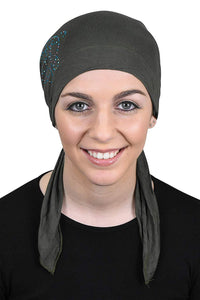 Pretied Head Scarf Chemo Cap Modesty - Swirl Applique