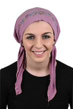 Load image into Gallery viewer, Pretied Headscarf Chemo Cap Modesty with Rhinestone Floral Band