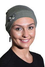 Load image into Gallery viewer, Landana Headscarves Ladies Chemo Hat with Green Butterfly Bling