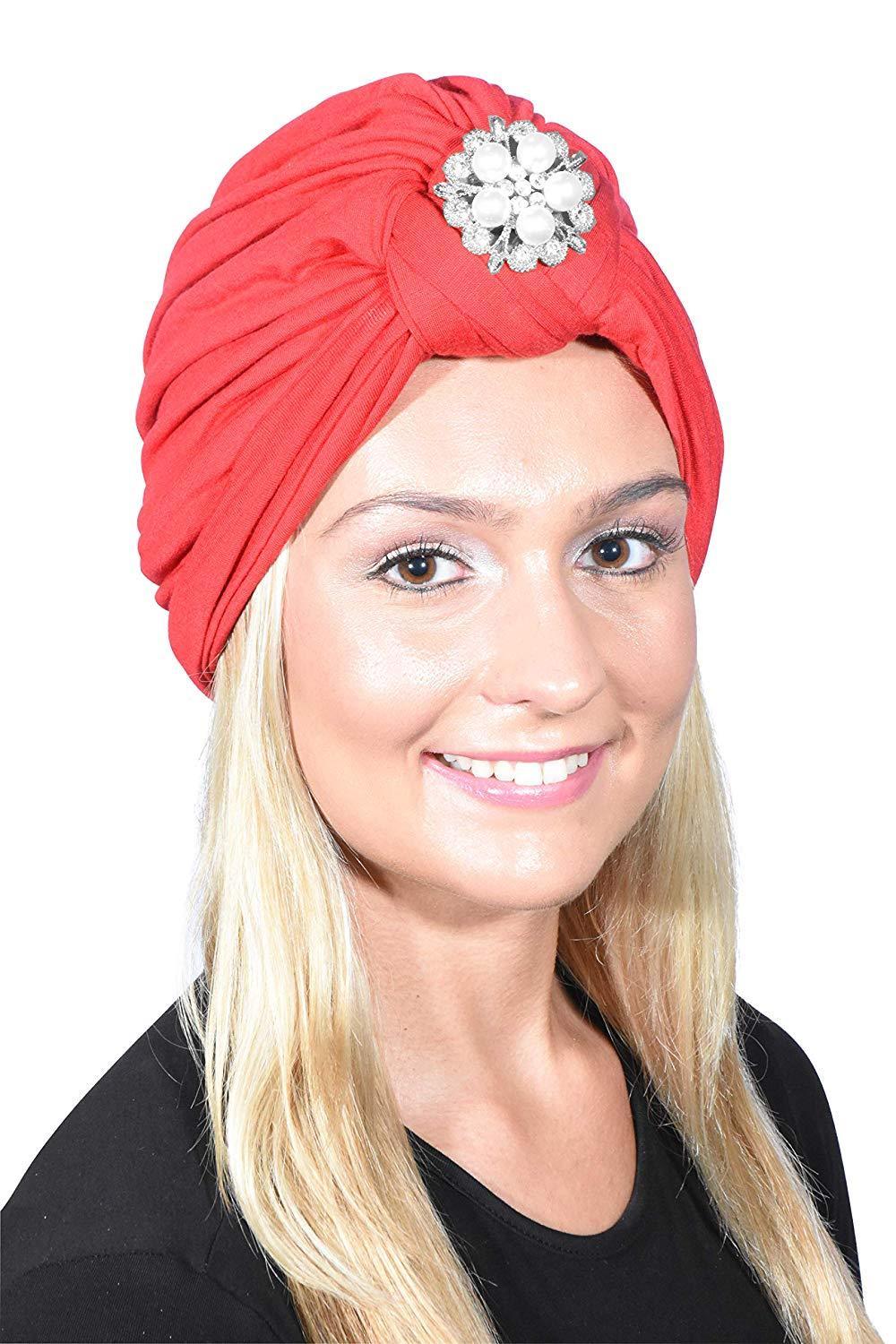 Ladies Headscarves Turban with Silver Pearl Diamond