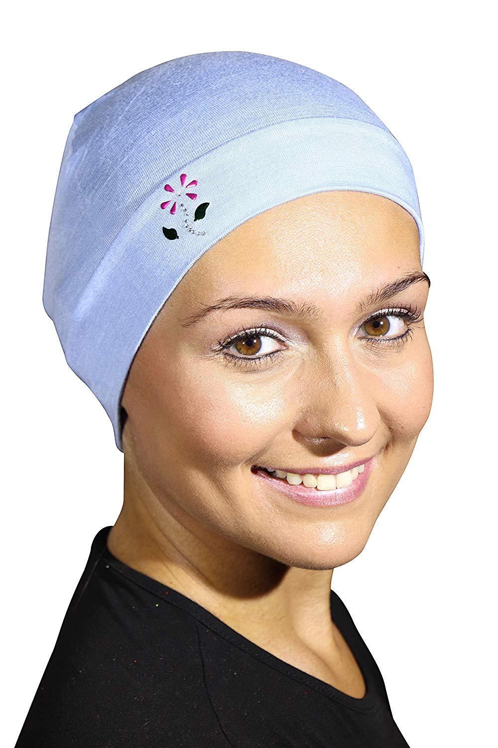 Landana Headscarves Soft Sleep Cap Comfy Women's Wig Liner & Hair Loss Cap with Small Stud Flower Applique