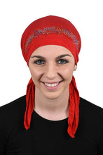 Load image into Gallery viewer, Pretied Headscarf Chemo Cap Modesty with Rhinestone Floral Band