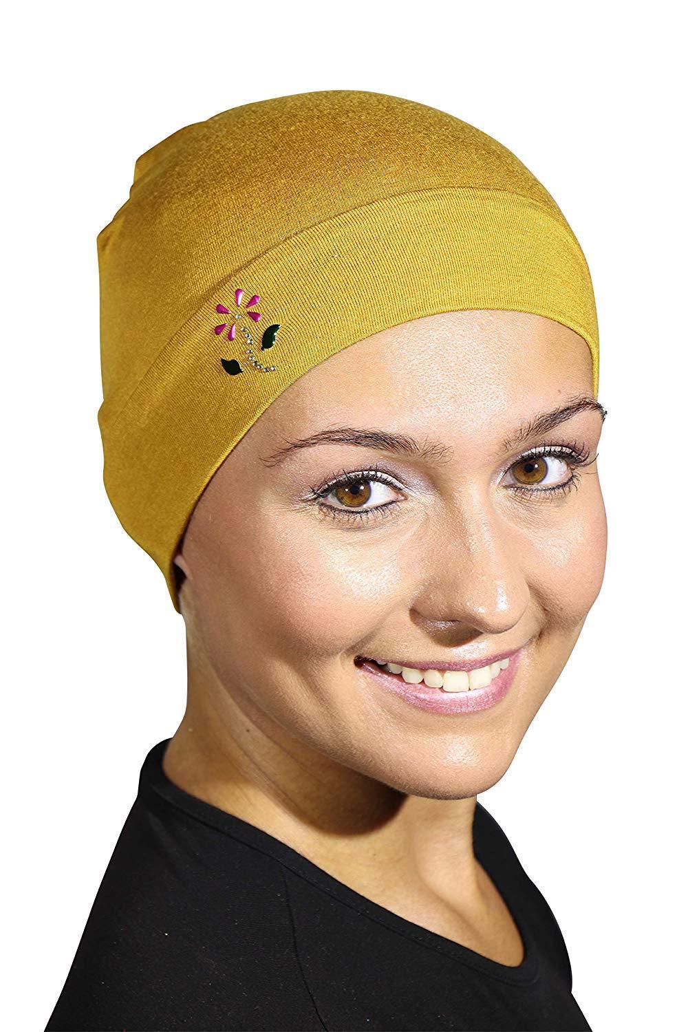 Landana Headscarves Soft Sleep Cap Comfy Women's Wig Liner & Hair Loss Cap with Small Stud Flower Applique