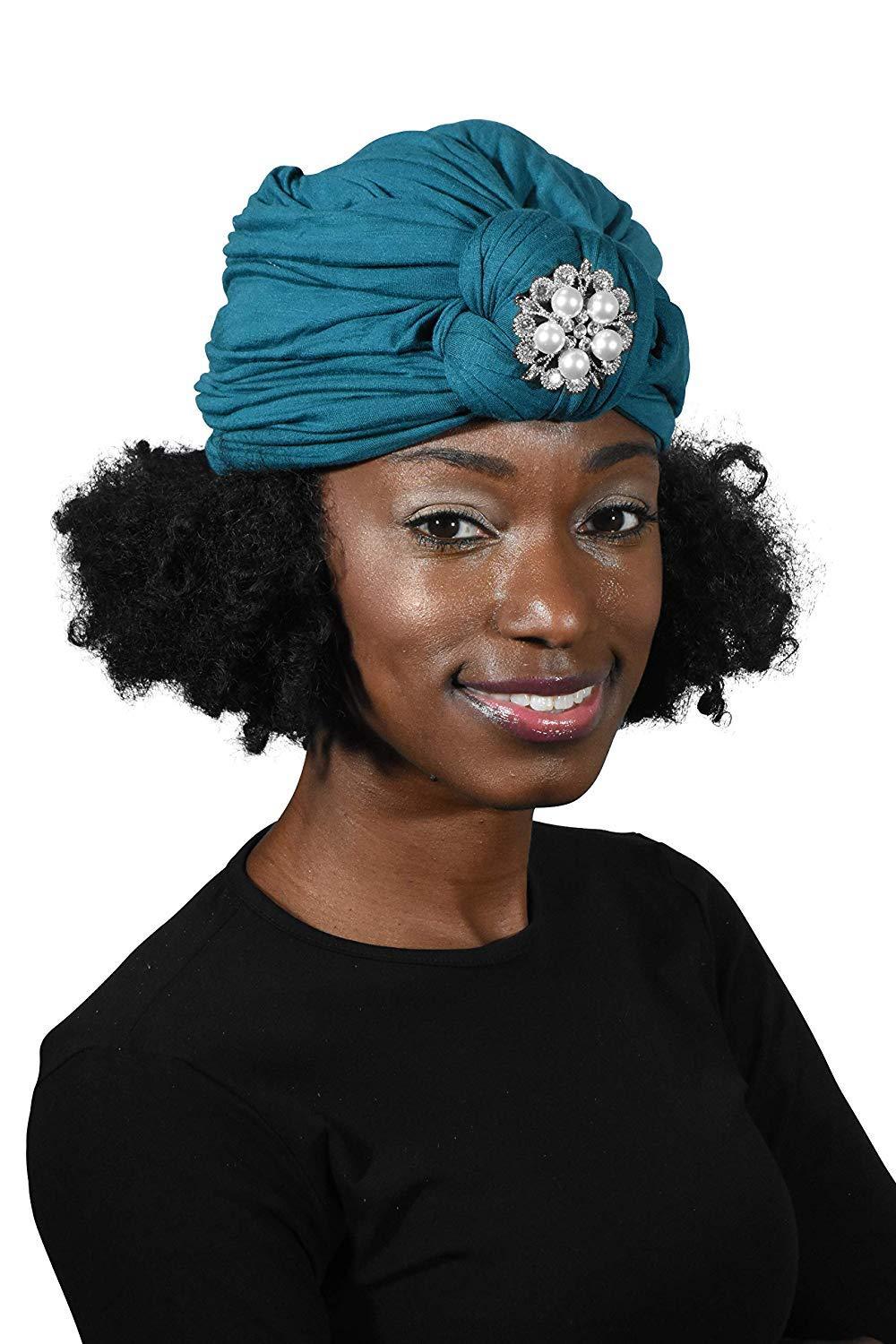 Ladies Headscarves Turban with Silver Pearl Diamond