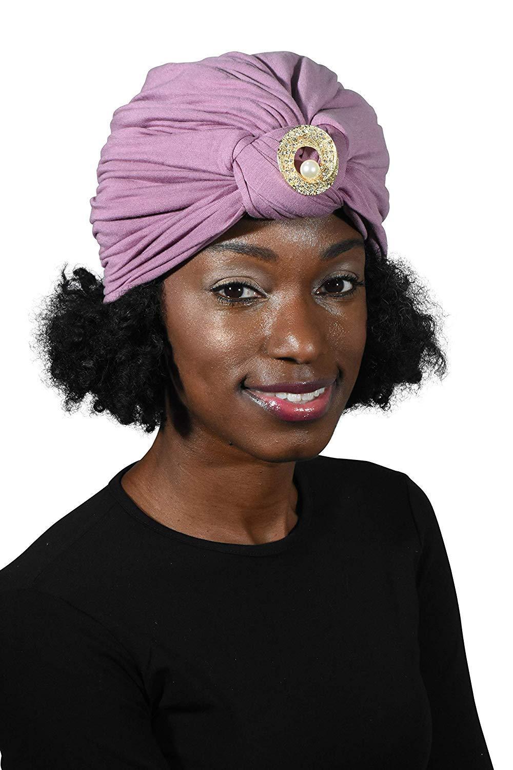 Ladies Headscarves Turban with Gold Pearl Circle