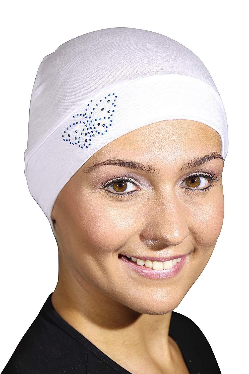 Landana Headscarves Blue Stud Butterfly Chemo Sleep Cap Beanie