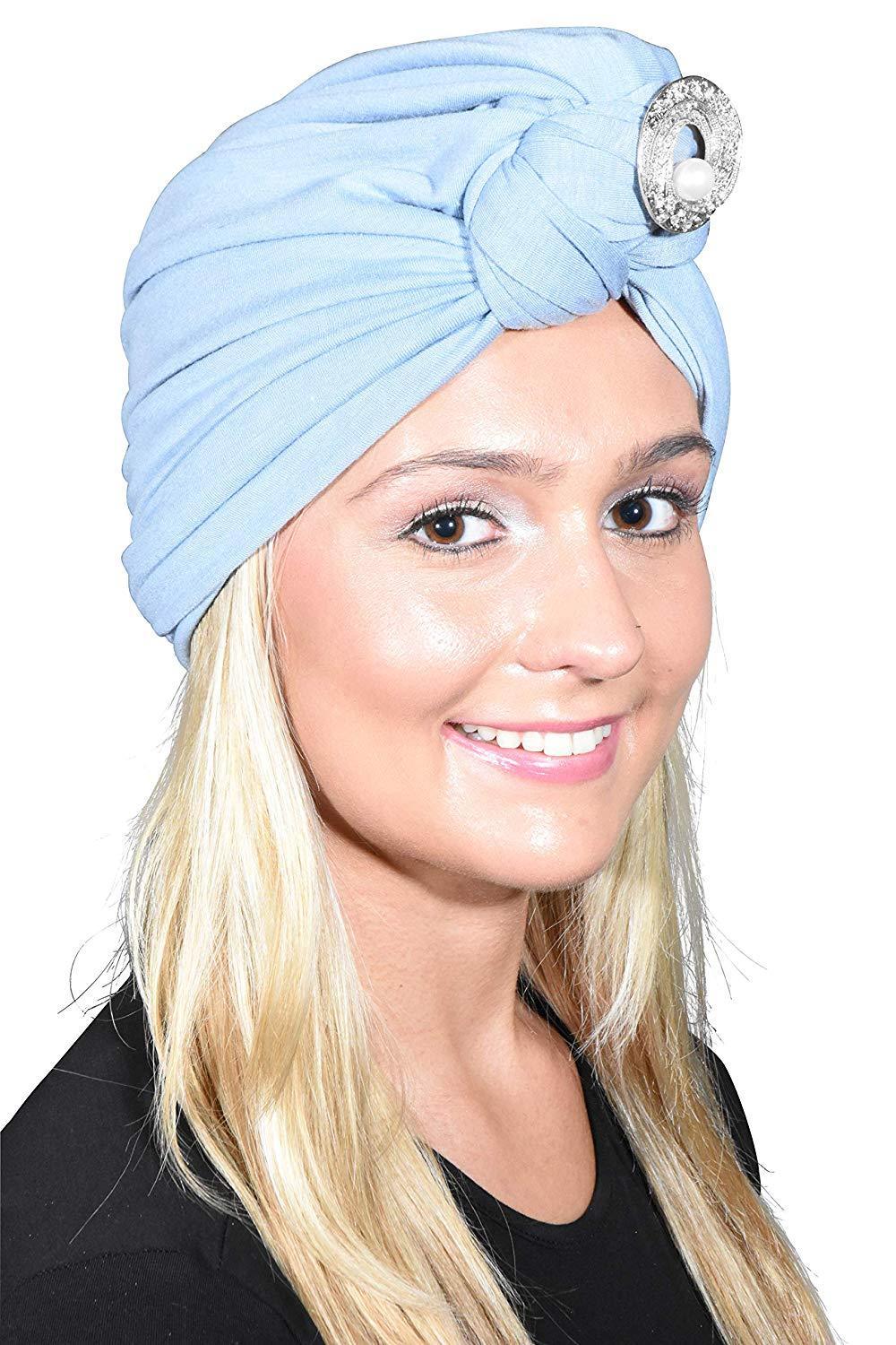 Ladies Headscarves Turban with Silver Pearl Circle