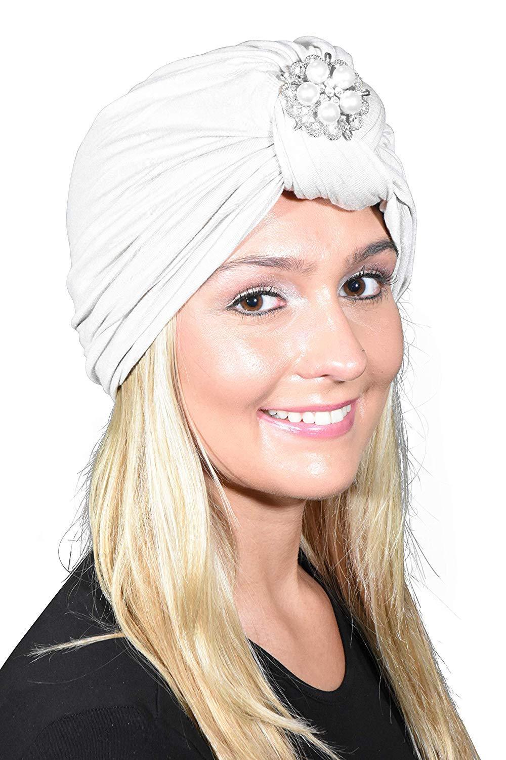 Ladies Headscarves Turban with Silver Pearl Diamond