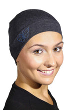 Load image into Gallery viewer, Landana Headscarves Blue Stud Butterfly Chemo Sleep Cap Beanie