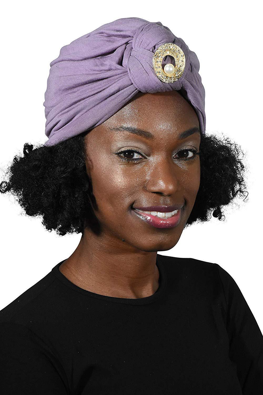 Ladies Headscarves Turban with Gold Pearl Circle