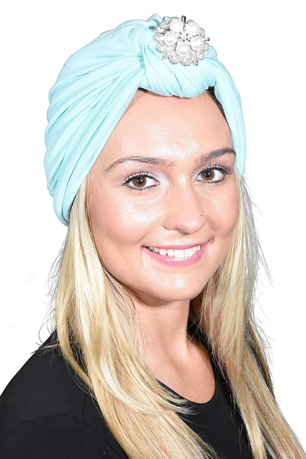 Ladies Headscarves Turban with Silver Pearl Diamond