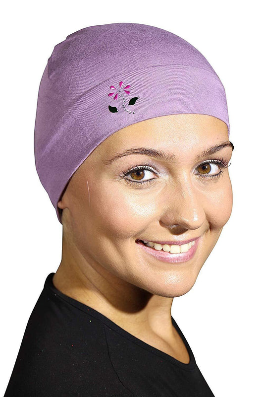 Landana Headscarves Soft Sleep Cap Comfy Women's Wig Liner & Hair Loss Cap with Small Stud Flower Applique