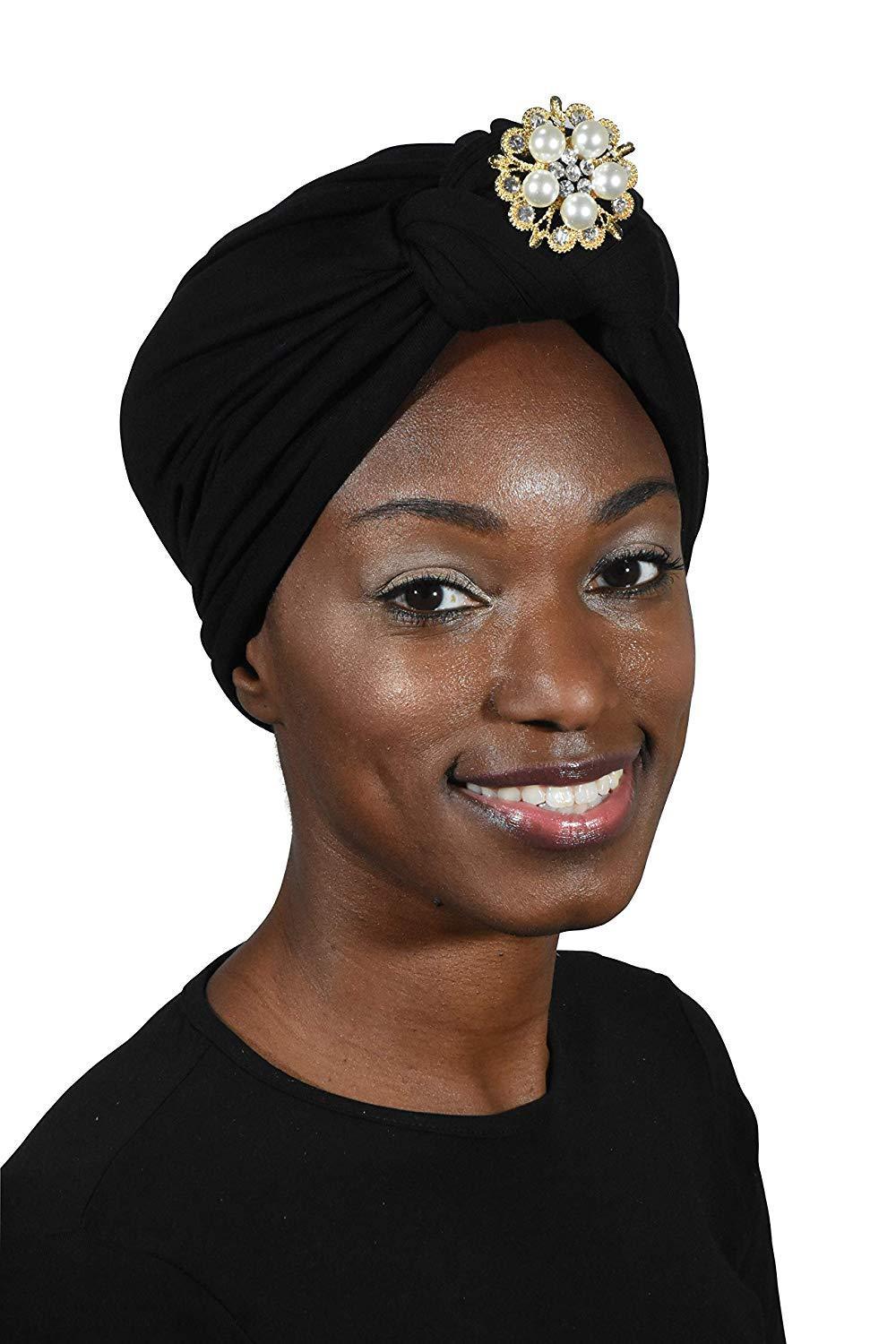 Ladies Headscarves Turban with Gold Pearl Diamond