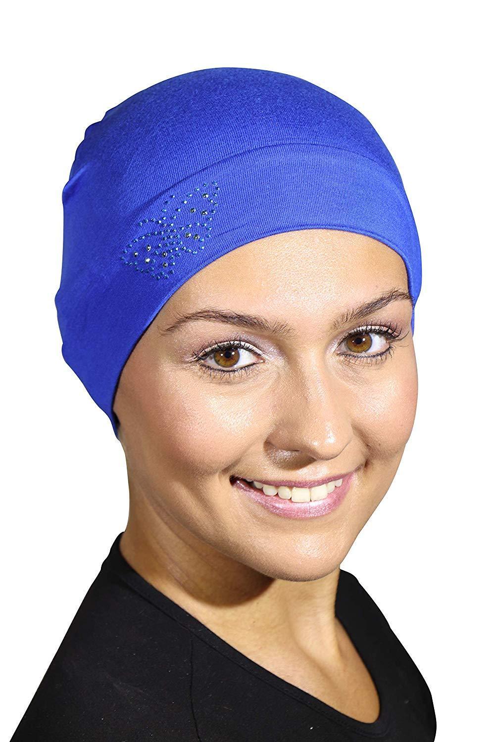 Landana Headscarves Blue Stud Butterfly Chemo Sleep Cap Beanie