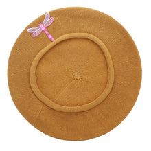 Load image into Gallery viewer, Landana Headscarves Beret with Light Pink Dragonfly Applique-Blue