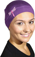 Load image into Gallery viewer, Landana Headscarves Chemo Beanie Sleep Cap Pink Dragonfly