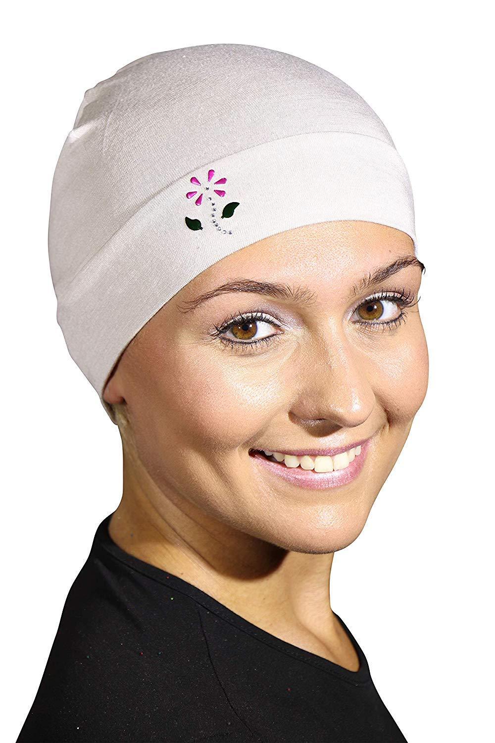 Landana Headscarves Soft Sleep Cap Comfy Women's Wig Liner & Hair Loss Cap with Small Stud Flower Applique