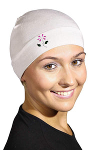 Landana Headscarves Soft Sleep Cap Comfy Women's Wig Liner & Hair Loss Cap with Small Stud Flower Applique