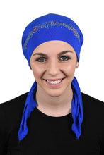 Load image into Gallery viewer, Pretied Headscarf Chemo Cap Modesty with Rhinestone Floral Band