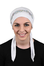 Load image into Gallery viewer, Pretied Headscarf Chemo Cap Modesty with Rhinestone Floral Band