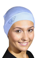 Load image into Gallery viewer, Landana Headscarves Blue Stud Butterfly Chemo Sleep Cap Beanie