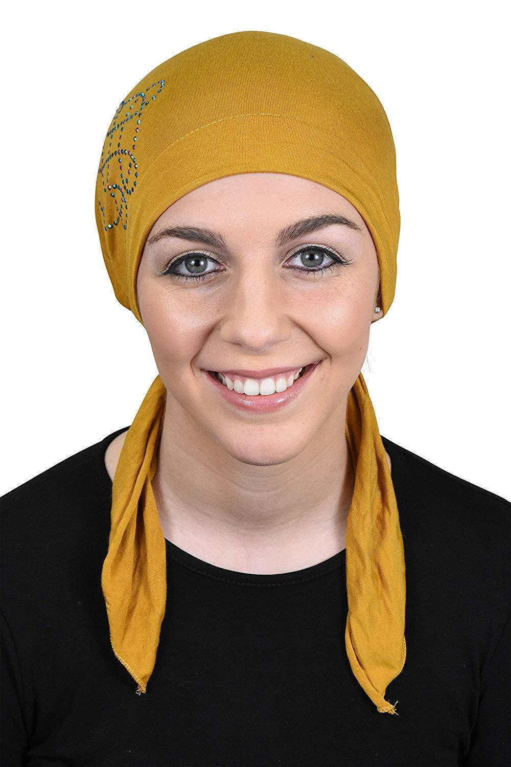 Pretied Head Scarf Chemo Cap Modesty - Swirl Applique