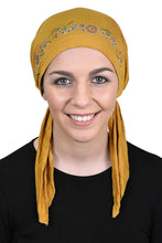 Load image into Gallery viewer, Pretied Headscarf Chemo Cap Modesty with Rhinestone Floral Band