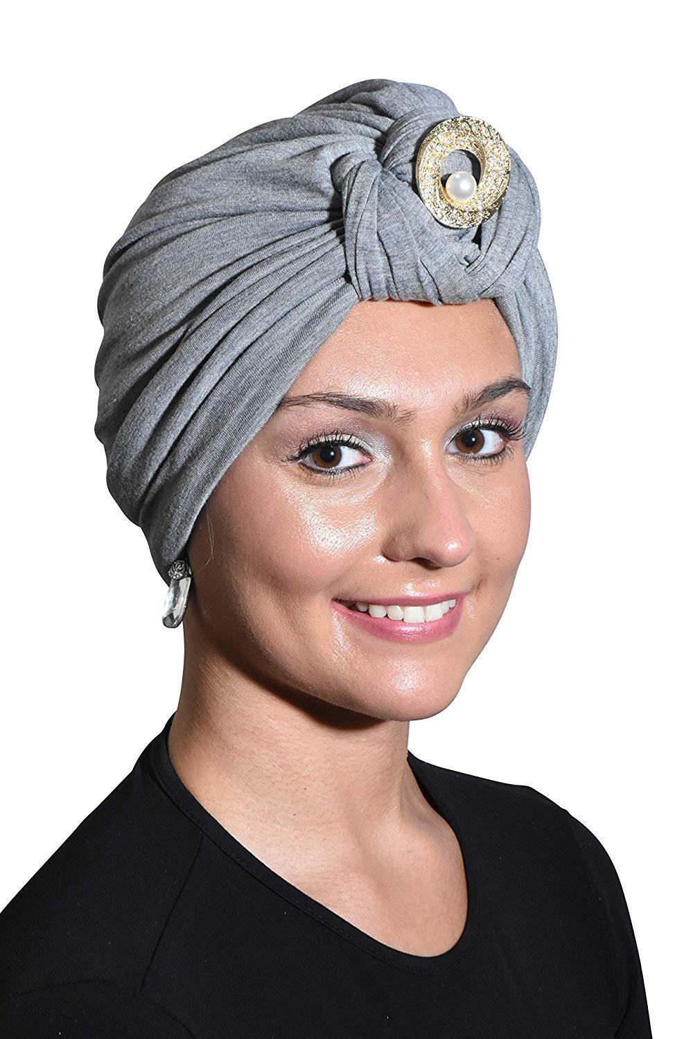 Ladies Headscarves Turban with Gold Pearl Circle