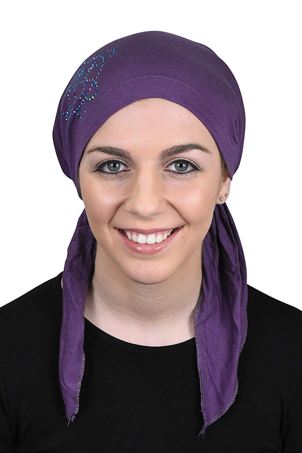 Pretied Head Scarf Chemo Cap Modesty - Swirl Applique